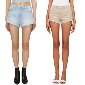 NWT L’AGENCE Audrey Denim Shorts Light Wash Blue & Cream Raw Hem Bundle Sz 25
